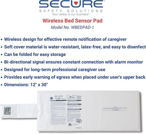 Secure Safety Solutions Wireless Bed Exit Alarm for Elderly Adults & 60" Gait Belt - 12x30 Sensor Pad, Cordless Patient Monitor - Smart Reliable Caregiver Alert, Fall Prevention for Dementia, Seniors in Kuwait