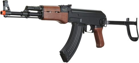 بندقية لانسر التكتيكية AK47 AEG Airsoft مع مخزون قابل للطي Gen 1 LT-728 - معدن كامل، إطار عالي في الثانية، بطارية وشاحن متضمن (أسود/خشب صناعي) - 600 جولة in Kuwait
