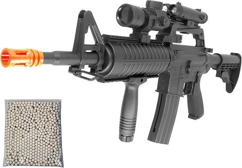 Airsoft Rifle M4 Style Spring Power Well MR744 Manual Safety 320 FPS with FlashlightRed DotGrip Free 1000 Bulldog Airsoft 6m BBS, Black, Full Size in Kuwait