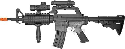 Airsoft Rifle M4 Style Spring Power Well MR744 Manual Safety 320 FPS with FlashlightRed DotGrip Free 1000 Bulldog Airsoft 6m BBS, Black, Full Size in Kuwait