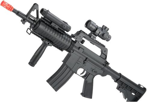 Airsoft Rifle M4 Style Spring Power Well MR744 Manual Safety 320 FPS with FlashlightRed DotGrip Free 1000 Bulldog Airsoft 6m BBS, Black, Full Size in Kuwait