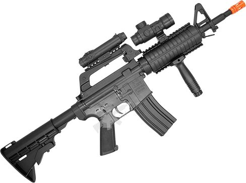 Airsoft Rifle M4 Style Spring Power Well MR744 Manual Safety 320 FPS with FlashlightRed DotGrip Free 1000 Bulldog Airsoft 6m BBS, Black, Full Size in Kuwait