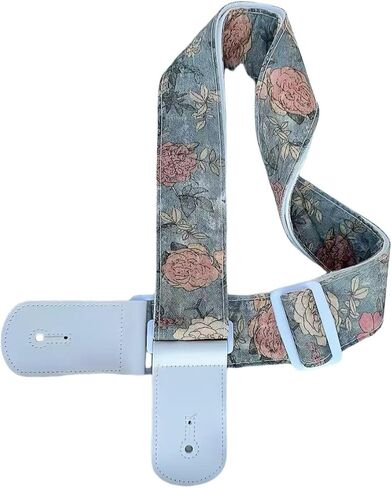 Guitar Strap, Vintage Rose Floral Pattern Cotton Guitar Strap with leather at both ends for bass, electric and acoustic guitars, comes with two strap anti-slip pads in Saudi Arabia