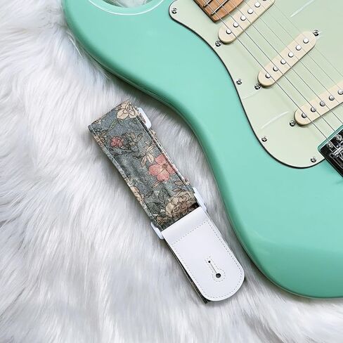 Guitar Strap, Vintage Rose Floral Pattern Cotton Guitar Strap with leather at both ends for bass, electric and acoustic guitars, comes with two strap anti-slip pads in Saudi Arabia