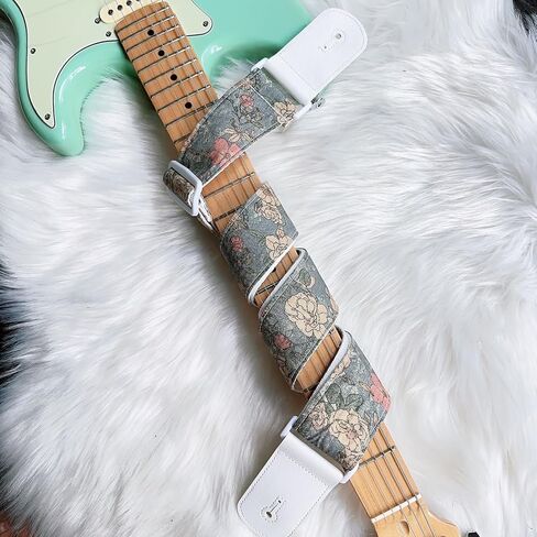 Guitar Strap, Vintage Rose Floral Pattern Cotton Guitar Strap with leather at both ends for bass, electric and acoustic guitars, comes with two strap anti-slip pads in Saudi Arabia