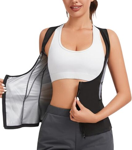 NINGMI Women Sauna Vest Sweat Tank Top Zipper T Shirt Sauna Suit Waist Trainer Body Shaper Workout Exercise Fitness Gym in Kuwait