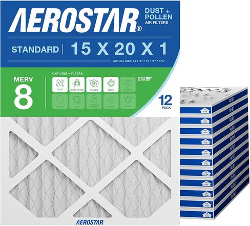 Aerostar 20x20x1 MERV 13-12 Count - Pleated Furnace & Air Conditioner Filters - Removes Bacteria, Dust, Cold & Flu Germs, Lint, Mold, Pet Dander, Allergy-Causing Pollen, Smog, Smoke & Viruses in Kuwait