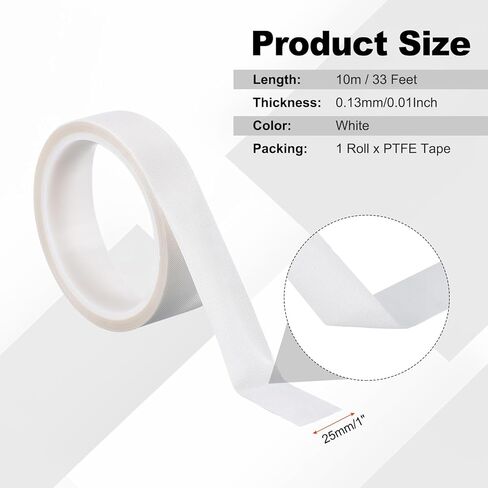 PATIKIL Heat Resistant Tape, 1 Inch x 33 Feet High Temperature Tape PTFE Adhesive High Heat Tape Waterproof for Vacuum Sealer Machine Insulation Protection, White, 0.13mm Thick in Saudi Arabia