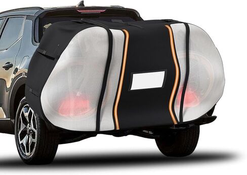 غطاء دراجة للنقل على الرف، غطاء دراجة مقاوم للماء لنقل 1,2 دراجة على خلفية السيارة، مع شريطين مطاطيين وشرائط عاكسة، أضواء خلفية مرئية، 80 بوصة طول × 36 بوصة عرض × 18 بوصة عرض × 50 بوصة ارتفاع in Kuwait