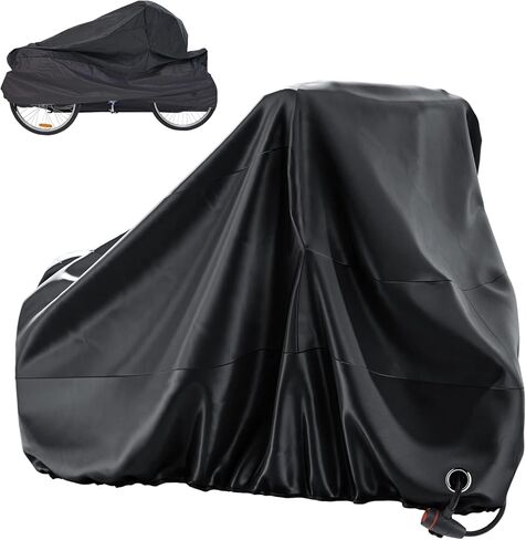 غطاء دراجة مقاوم للماء للدراجات ثلاثية العجلات والدراجات، غطاء تخزين خارجي مع حماية من الأشعة فوق البنفسجية، فتحة قفل، حاشية مرنة، حزام إبزيم وحقيبة تخزين، يناسب الدراجات ثلاثية العجلات والدراجات الكبيرة in Kuwait