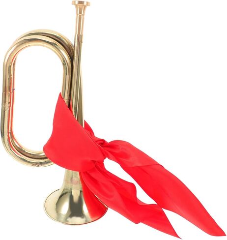 BESTYASH Bugle Trumpet Brass Wind Instrument for Beginners School Band Marching Military Signal Horn with Red Scarf, Metal Brass Musical Instrument for Teen Players in Kuwait