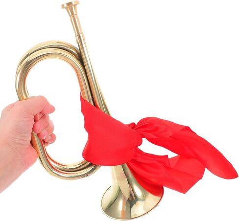 BESTYASH Bugle Trumpet Brass Wind Instrument for Beginners School Band Marching Military Signal Horn with Red Scarf, Metal Brass Musical Instrument for Teen Players in Kuwait