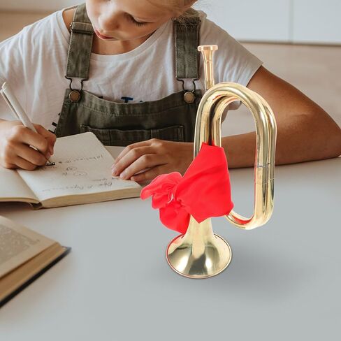 BESTYASH Bugle Trumpet Brass Wind Instrument for Beginners School Band Marching Military Signal Horn with Red Scarf, Metal Brass Musical Instrument for Teen Players in Kuwait