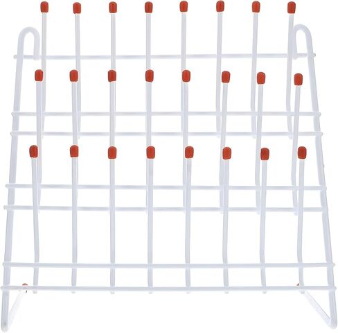 Kitchen Ideal, 24-Peg Bottle Drying Rack for Milk Bottles, Non-Slip Red Top, Sturdy Iron Frame, Lab Glassware, Space-Saving Wall-Mount Design for Classroom Or Lab Use in Saudi Arabia