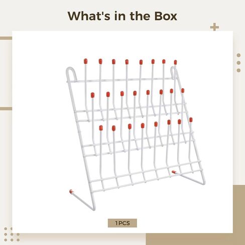 Kitchen Ideal, 24-Peg Bottle Drying Rack for Milk Bottles, Non-Slip Red Top, Sturdy Iron Frame, Lab Glassware, Space-Saving Wall-Mount Design for Classroom Or Lab Use in Saudi Arabia