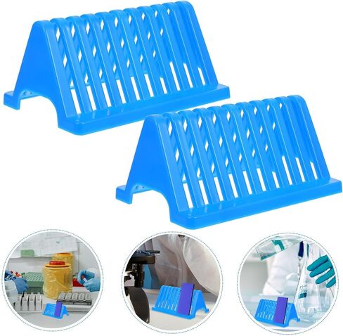 2pcs Plastic Microscope Slides Drying Rack Laboratory Slide Holder Worktop Storage Stand for Experiments Blue in Saudi Arabia