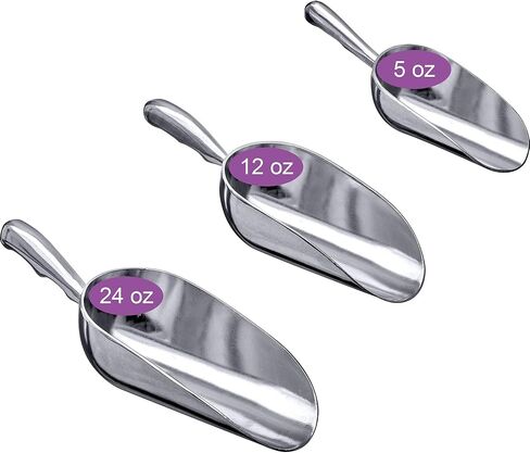 Amazing Abby - Elsa - Aluminum Ice Scoops (3-Piece Set), Cast Aluminum Utility Scoops, 5/12/24-Ounce Capacity, Food-Grade, Good for Home and Commercial Use, NOT Dishwasher-Safe, Hand-Wash Recommended in Saudi Arabia