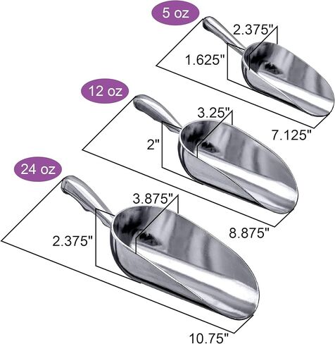 Amazing Abby - Elsa - Aluminum Ice Scoops (3-Piece Set), Cast Aluminum Utility Scoops, 5/12/24-Ounce Capacity, Food-Grade, Good for Home and Commercial Use, NOT Dishwasher-Safe, Hand-Wash Recommended in Saudi Arabia