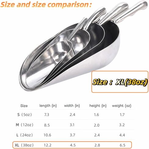 Ice Scoop, Heavy Duty Cast Aluminum, Ergonomic S-Curve Handle, Commercial Grade for Ice, Coffee, Popcorn, Flour, Sugar, Food-Grade & Rust-Proof Kitchen Tool (XL (38oz)) in Saudi Arabia