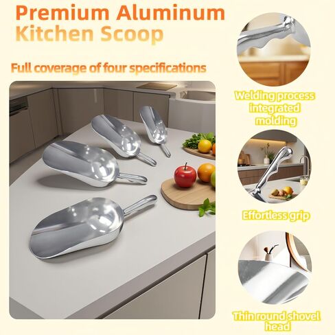 Ice Scoop, Heavy Duty Cast Aluminum, Ergonomic S-Curve Handle, Commercial Grade for Ice, Coffee, Popcorn, Flour, Sugar, Food-Grade & Rust-Proof Kitchen Tool (XL (38oz)) in Saudi Arabia