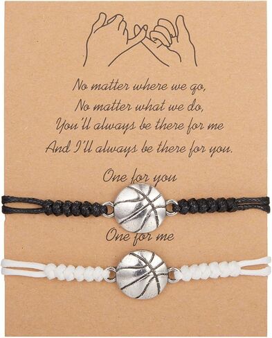 Bracelet Set for Sports Fan, Braided String Bracelets with Volleyball Charm, Gifts for Birthday & Friendship (Black & White) in Saudi Arabia