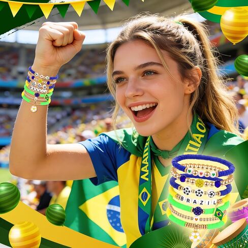 أساور كأس العالم لكرة القدم للنساء، أساور قابلة للتمدد مطرزة بكرة القدم، إكسسوارات حفلات رياضية بطابع البرازيل، هدايا أعياد الميلاد للنساء والرجال والأصدقاء ومشجعي الرياضة in Saudi Arabia