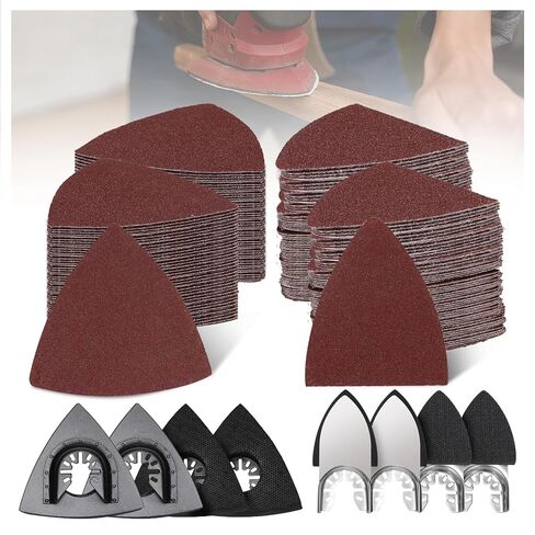 مجموعة أدوات الصنفرة المتأرجحة 104 قطعة، أوراق صنفرة مثلثة/أصابع مع 5 حبيبات، خطاف وحلقة داعمة من الفولاذ الكربوني عالي الحرارة للخشب والمعادن والجص، مناسبة للأدوات المتعددة المتأرجحة in Kuwait