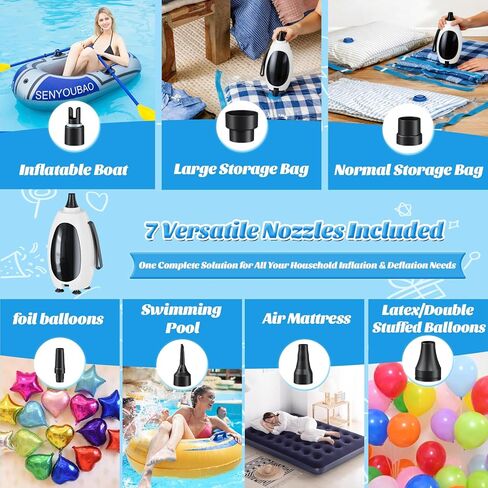 Balloon Pump Electric, Portable Balloon Inflator Air Pump Balloons Blower Machine with 6 Different Nozzles for Party Balloons Decorations Inflator Deflator for Inflatables Pool Floats Air Beds in Kuwait
