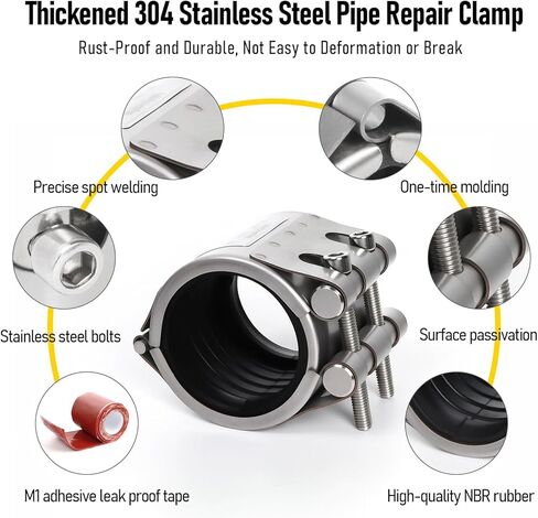 Kodilin Upgraded Pipe Repair Clamp with M1 Self-Adhesive Leak-Sealing Tape | 304 Stainless Steel Rust-Proof Emergency Pipe Repair Kit for Plastic & Metal Pipes, 1/2"(20-23mm) in Kuwait