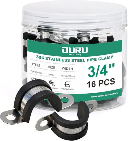 16pcs 3/4 Inch Pipe Clamp 304 Stainless Steel, Heavy Duty Rubber Cushioned Insulated Pipe Strap, U Bracket Clamp Conduit Clamp for Automotive, Wire & Tube in Kuwait
