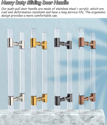 Acrylic Clear Crystal Finish Barn Door Handle, Long Commercial Sheds Gates Push Pull Bar, Wood/Glass Door Pull Handles, Double Sided Install(Color:Silver,Size:120X100cm/47.2" X39.4) in Saudi Arabia
