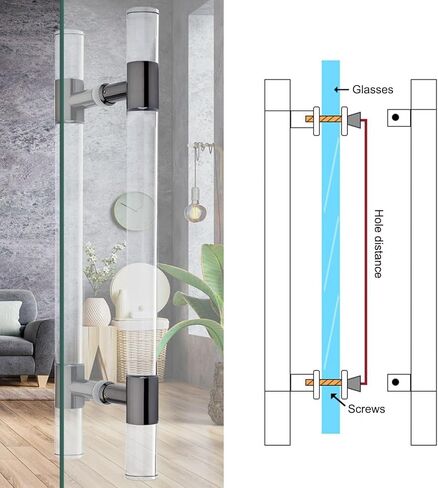 Acrylic Clear Crystal Finish Barn Door Handle, Long Commercial Sheds Gates Push Pull Bar, Wood/Glass Door Pull Handles, Double Sided Install(Color:Silver,Size:120X100cm/47.2" X39.4) in Saudi Arabia