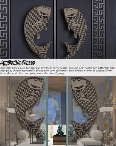 Fish Finish Push Pull Door Handle, Double Side Barn Door Handle, for Wooden/Glass/Metal Door, Commercial & Residential Entry(Color:Black,Size:60X40cm(23.7"X15.8")) in Saudi Arabia