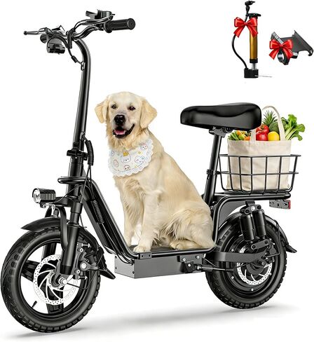 Peak 900W Scooter Adults مع مقعد ، نطاق 33 ميل ، 48 فولت 10.4AH بطارية LI القابلة للإزالة ، 20 ميلاً في الساعة قابلة للطي مع سلة متوسطة كبيرة ، مع حامل الهاتف ebike للحيوانات الأليفة والبضائع ، الأسود ، الأسود in Saudi Arabia