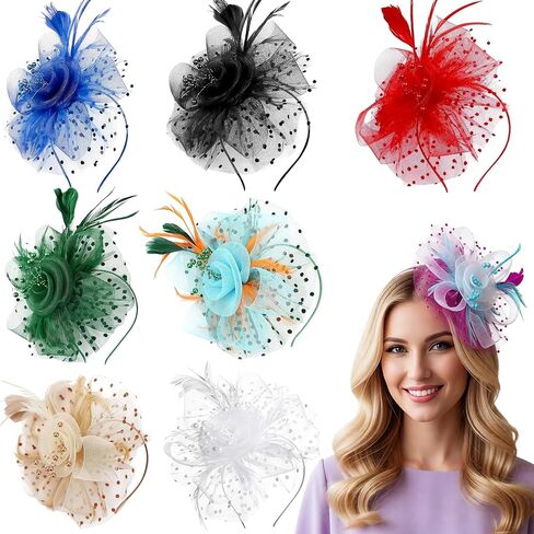 8 أجهزة كمبيوتر مثبتة للسيدات قبعات chascinator - عصابات رأس متعددة الوظائف لحفل الشاي ، وتتميز بتصميمات الأزهار الريش بألوان زاهية ، وملحقات مثالية لحفلات الزفاف ، والحفلات الراقصة والأحداث المتنوعة in Kuwait