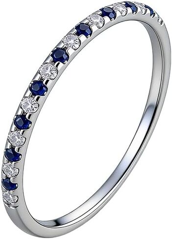 Yaya Women's 2mm 925silver الأزرق الياقوت و CZ White Band Band Cubic Zirconia Half Eternity Enganible Anniversary Rinivary Ring Size 6 7 8 9 10 in Kuwait