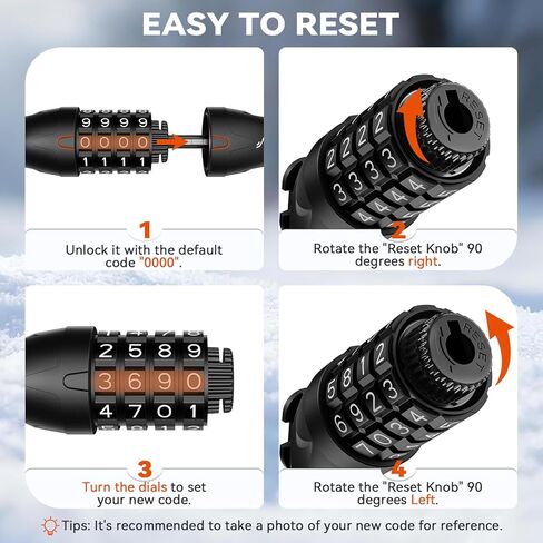 Sportneer Bike Cable Lock with 4-Digit Combination, TPU Anti-Freeze & Weatherproof 12mm Heavy Duty Steel Bike Lock, Bicycle Lock with Mounting Bracket for Bikes Scooters Strollers Outdoor Use - 4ft in Saudi Arabia