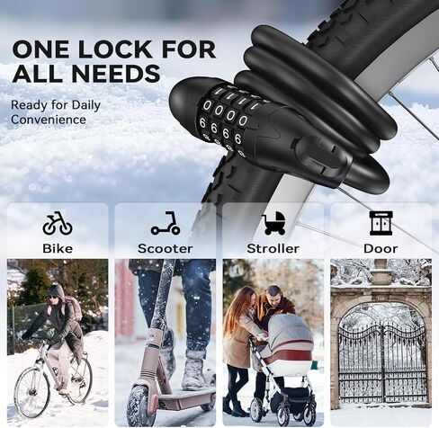 Sportneer Bike Cable Lock with 4-Digit Combination, TPU Anti-Freeze & Weatherproof 12mm Heavy Duty Steel Bike Lock, Bicycle Lock with Mounting Bracket for Bikes Scooters Strollers Outdoor Use - 4ft in Saudi Arabia