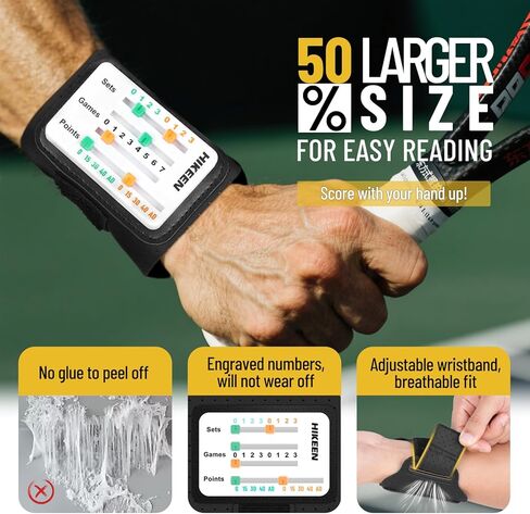 Hikeen Big Screen Score Keeper for Tennis Racket and Padel,Adjustable Wrist Strap Score Board for Recording Points,Games and Sets - Glue-Free, Lightweight, Laser Engraved Numbers in Saudi Arabia
