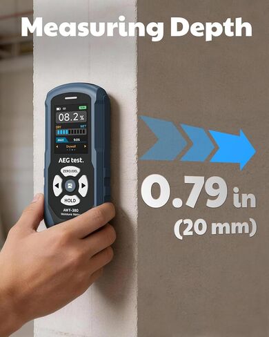 AWT-380 Rechargeable Pinless Moisture Meter for Wood, Drywall & Masonry, Wood Moisture Meter with Color Display, Adjustable Alarm, Data Records, Non-Destructive Water Leak Detector for Home in Kuwait