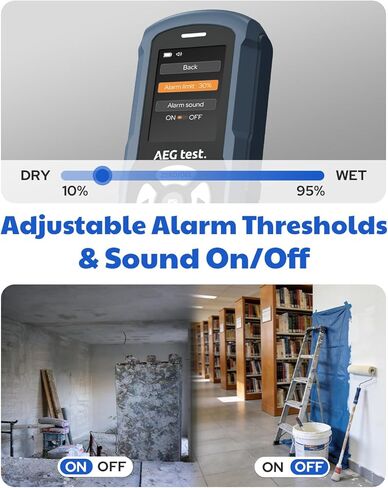 AWT-380 Rechargeable Pinless Moisture Meter for Wood, Drywall & Masonry, Wood Moisture Meter with Color Display, Adjustable Alarm, Data Records, Non-Destructive Water Leak Detector for Home in Kuwait