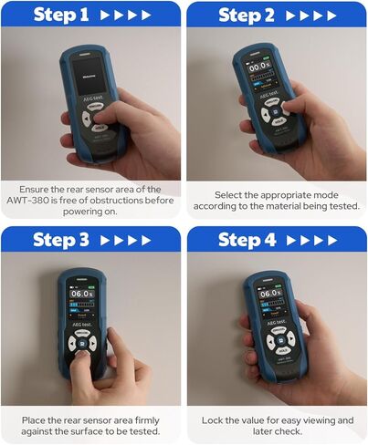 AWT-380 Rechargeable Pinless Moisture Meter for Wood, Drywall & Masonry, Wood Moisture Meter with Color Display, Adjustable Alarm, Data Records, Non-Destructive Water Leak Detector for Home in Kuwait