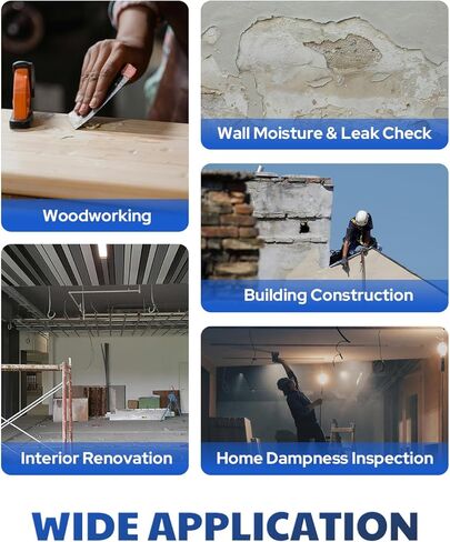 AWT-380 Rechargeable Pinless Moisture Meter for Wood, Drywall & Masonry, Wood Moisture Meter with Color Display, Adjustable Alarm, Data Records, Non-Destructive Water Leak Detector for Home in Kuwait