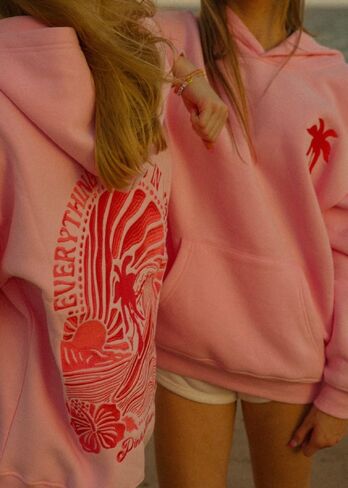 Pink Palm Puff "Everything Comes in Waves" Hoodie in Pink in Kuwait