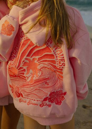 Pink Palm Puff "Everything Comes in Waves" Hoodie in Pink in Kuwait
