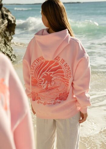 Pink Palm Puff "Everything Comes in Waves" Hoodie in Pink in Kuwait