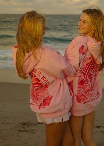 Pink Palm Puff "Everything Comes in Waves" Hoodie in Pink in Kuwait