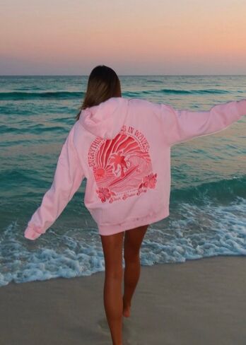 Pink Palm Puff "Everything Comes in Waves" Hoodie in Pink in Kuwait