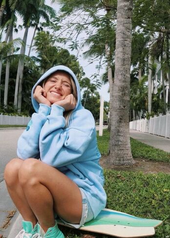 Pink Palm Puff "Everything Comes in Waves” Hoodie in Blue in Kuwait