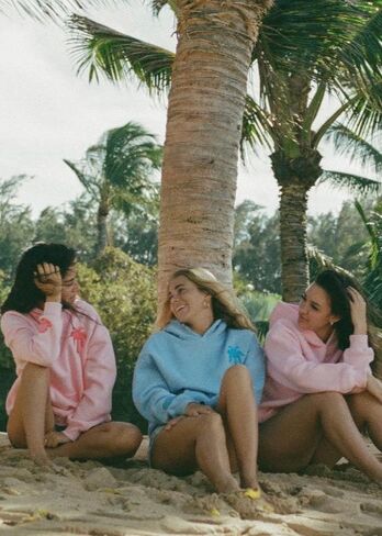 Pink Palm Puff "Everything Comes in Waves” Hoodie in Blue in Kuwait